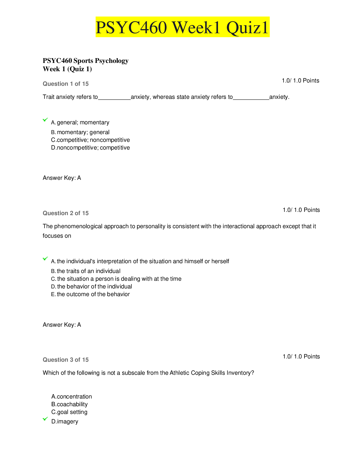 Preview image for PSYC460 Week1 Quiz1 | American Public University, 2021